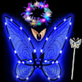 Miniatyrbild 1 av 7: Glittrande älvvingar för vuxna, LED-diadem och trollstavar för älvtema-fest Dragonfly blue Dragonfly blue