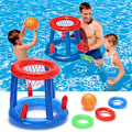 Miniatyrbild 5 av 5: Pool Floats Toys Game Set, 2-i-1 Flytande Pool Basketkorgar & Pool Ring Toss Spel, Roliga Sommarvattenspel Poolleksaker