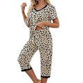 Pikkukuva 3 / 5: Naisten pyjama 2-osainen yöasu lyhythihainen T-paita ja capri-housut Khaki Leopardi Khaki Leopardi Khaki Leopard 3XL