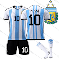Miniatyrbillede 1 af 2: 2022 VM-Vinder Børne Argentina 3 Stjerne Fodboldtrøje Nr. 10 Messi Nye Fodboldsæt 4-5 years