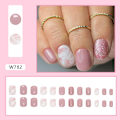 Pikkukuva 2 / 5: Glitter Pink Solid Color Print On Nails Short Coffin Shape False Nails Shiny Cover Artificial Nails Reusable Stick On Nails