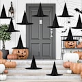 Pikkukuva 1 / 5: 12 kpl Halloween Musta Noitakypärä Kostyymi Asuste Koristeet, Paksuuntunut Riippuva Noitahattujen Paketti Naisille Lapsille Riippuva Köysi Kelluva Veranta