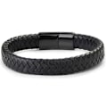 Miniatyrbillede 1 af 4: Mænds armbånd i flettet læder, magnetisk spænde i rustfrit stål C