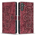 Miniatyrbillede 1 af 4: Frosted Læder Etui til Mandala Emed Retro Telefon Rød(FQ) For Samsung Galaxy S24 FE 5G Red