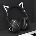 Miniatyrbillede 2 af 2: Over-Ear-hovedtelefoner til børn Trådløs Bluetooth Søde katteører RGB Foldbar lyd med mikrofon til piger Lydstyrkekontrol Headset til kvinder Black