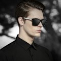 Miniatyrbillede 6 af 6: AORON Polariseret Solbriller Herre Klassiske Kvadratiske Solbriller UV400 Spejl Aluminium Ben Briller Sort Sort-Bl Black Black-Black Package 2