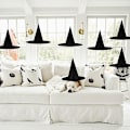 Pikkukuva 4 / 5: 12 kpl Halloween Musta Noitakypärä Kostyymi Asuste Koristeet, Paksuuntunut Riippuva Noitahattujen Paketti Naisille Lapsille Riippuva Köysi Kelluva Veranta