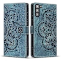 Miniatyrbillede 1 af 4: Frosted Læder Etui til Mandala Emed Retro Telefon Blå(FQ) For Samsung Galaxy S23 5G Blue