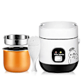 Miniatyrbilde 1 av 4: 1,2 L Mini Risgryter 2-lags Damper Multifunksjonell Matlagingsgryte Elektrisk Isolasjon Oppvarming Matbeholder Lunsjboks EU EU White