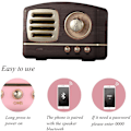 Miniatyrbillede 4 af 5: Bærbar Bluetooth Retro Højttaler, Trådløs Mini Retro Højttaler, Rig Bas, Stereo, Indbygget Mikrofon Træ Korn Farve