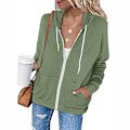 Miniatyrbillede 1 af 2: Dame Zipper Hættetrøje Langærmet Frakke Casual Top Grøn Green 2XL