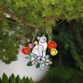 Miniatyrbillede 6 af 7: Håndlavet Cat Suncatcher Decor - Glasmosaikvindue til katteelskere, 16 cm kattepynt a5