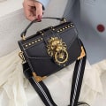 Miniatyrbillede 2 af 6: Luksus håndtasker til kvinder Crossbody-tasker til kvinder Metal Lion Head Skuldertasker Mini Firkantede Crossbody-tasker black