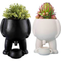 Miniatyrbild 4 av 6: Rolig keramisk blomkruka, kisskruka, kisskruka, kruka för suckulenter, kruka för suckulenter Svart Vit Keramisk inredning för inomhusväxter Present black and white