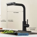 Miniatyrbillede 2 af 6: Køkkenarmatur med pull-down-sprøjte, vandfaldsrør med enkelt hul i rustfrit stål, kommercielt moderne enkeltgrebs køkkenvaskarmatur black