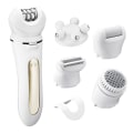 Miniatyrbilde 6 av 6: 5 i 1 ansiktsrens Massasje Hårfjerningsenhet Kvinner Grooming Set Multifunksjonell elektrisk barbermaskin Bærbar for hjemmet gold