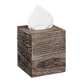 Miniatyrbild 1 av 6: Relaxdays Square Tissue Box, Badrums Tissue Dispenser, Träkub, Shabby, HLP 16,5x14x14 cm, Brun Brun