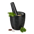 Miniatyrbild 1 av 6: Relaxdays Mortel i granit med stöt, robust, för kryddor, örter, mortel i polerad sten, d. 13 cm, 500 ml, grå svart