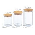 Miniatyrbild 4 av 6: Relaxdays Set med 6 glasburkar med bambulock, 650 ml, 800 ml och 1 l, lufttät, transparent/naturlig transparent, ljusbrun