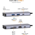 Miniatyrbild 2 av 4: Hub USB C - NOVOO - 8 portar - HDMI 4K60Hz - Ethernet Gigabit - Ladda 100W PD