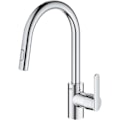 Miniatyrbild 5 av 6: GROHE Get diskbänksblandare, utdragbar spray, U-formad pip, 2-jet-avledare, Supersteel, 31484001 Krom