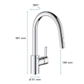 Miniatyrbild 6 av 6: GROHE Feel diskbänkskran, utdragbar spray, 360° rotation, U-pip, 2-jet-avledare, köksblandare 31486001 Krom