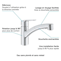 Miniatyrbild 6 av 6: GROHE QUICKFIX Start Diskbänkskran, utdragbar spray, 2-jet-avledare, 90° rotation, 30531001 Krom