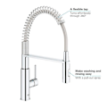 Miniatyrbild 5 av 5: GROHE Get diskbänksblandare, 2-stråle engreppsblandare, kran med professionell utdragbar spray, 30361000 Krom