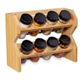 Miniatyrbild 1 av 6: Relaxdays Bamboo Spice Rack, 8 glasburkar, Spice Display, 2-våningsorganisator, förvaring, natur brun ljus, transparent, svart
