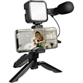 Miniatyrbild 1 av 4: LogiLink Vlogger Kit 36 LED med Mikrofon och stativ för Smartphones från 4,7 till 7 Svart