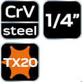 Miniatyrbild 5 av 5: TORX TX20-bits på 1/4"-hylsa, lång, 87 mm