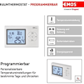 Miniatyrbild 2 av 4: Väggtermostat - EMOS - P5607 - Digital - Programmerbar - Frostskydd