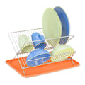 Miniatyrbild 1 av 6: Relaxdays Metallisk diskställ (järn) för disk, hopfällbart stativ, med plastfat, praktiskt, orange orange, silver