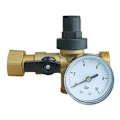 Miniatyrbild 2 av 5: 3-i-1 reducer block med ventila + Ventil - Snurrande mutter / Han 20/27 + Manometer Grå