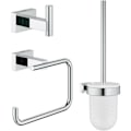 Miniatyrbild 1 av 6: GROHE Essentials Cube 3-i-1 badrumstillbehörsset 40757001 - Väggkrok - Borste - Toalettpappershållare - Krom