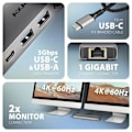 Miniatyrbild 2 av 5: AXAGON HMC-7HX2, Hub 7-i-1, USB-C 5Gbps, 2x USB-A, 1x USB-C, 2x HDMI 4k/60, RJ-45, PD 100W