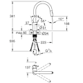 Miniatyrbild 5 av 5: GROHE 1 -grepps tvättställsblandare Concetto 31483002 -Bec svängbart rör -360 ° rotation -Uttdragbar dusch -Flödesbegränsare -Krom Grå
