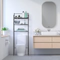 Miniatyrbild 2 av 4: Relaxdays Tvåställ för tvättmaskin, WC, torktumlare, i metall, 3 nivåer, H x B x D: 165 x 58 x 25 cm, svart svart