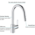 Miniatyrbild 4 av 6: GROHE Get diskbänksblandare, utdragbar spray, U-formad pip, 2-jet-avledare, Supersteel, 31484001 Krom
