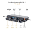 Miniatyrbild 2 av 4: USB C-dock - NOVOO - 14-i-1 - Dubbel 4K-monitor - 100W PD - 5 USB-portar