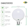 Miniatyrbild 2 av 4: Ampoule LED Globe E27 - CLAR - 20W - 1300 lm - 360 - Varm/Vit/Neutral/Kall Vit Varm, Vit Neutral, Vit Kall