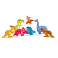 Miniatyrbild 3 av 3: JANOD 7-delat dinosauriepussel i trä - Från 18 månader Flerfärgad