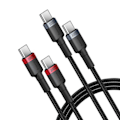 Miniatyrbild 2 av 6: Cabel för laddning Baseus Cafule USB-C till USB-C 100W 1 m (2 stycken) Röd Svart + Grå Svart