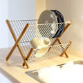 Miniatyrbild 2 av 6: Relaxdays Diskställ CROSS Bambus metall hopfällbar Köksredskap Dekorationsaccessoar 27 x 38 x 29 cm, natur ljusbrun, silverfärgad