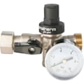 Miniatyrbild 1 av 5: 3-i-1 reducer block med ventila + Ventil - Snurrande mutter / Han 20/27 + Manometer Grå