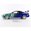 Miniatyrbild 3 av 4: Miniatyrsamlingsbil - SOLIDO 1/18 - NISSAN Skyline (R34) GT-R Falken Drift Livery - 1999 - Grön / Blå - 1804304