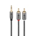 GOOBAY Ljudkabel Jack 3.5 - 2 RCA hanar guld nylonfläta 1 meter
