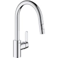 Miniatyrbild 1 av 6: GROHE Get diskbänksblandare, utdragbar spray, U-formad pip, 2-jet-avledare, Supersteel, 31484001 Krom
