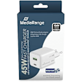 Miniatyrbild 2 av 2: Snabbladdare - MEDIARANGE - 45 W - 1 USB-C-port - 1 USB-A-port - Avancerad GaN-teknologi vit-417