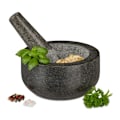 Miniatyrbild 1 av 6: Relaxdays Mortel i granit med stöt, robust, för kryddor, örter, mortel i polerad sten, d. 16 cm, 400 ml, grå antracit, grå